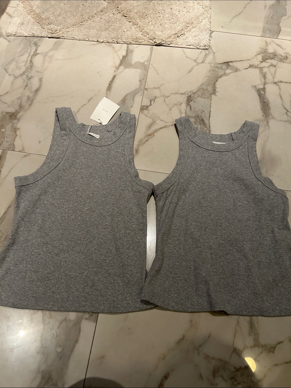 OAK + FORT Gray Ribbed Tank Tops